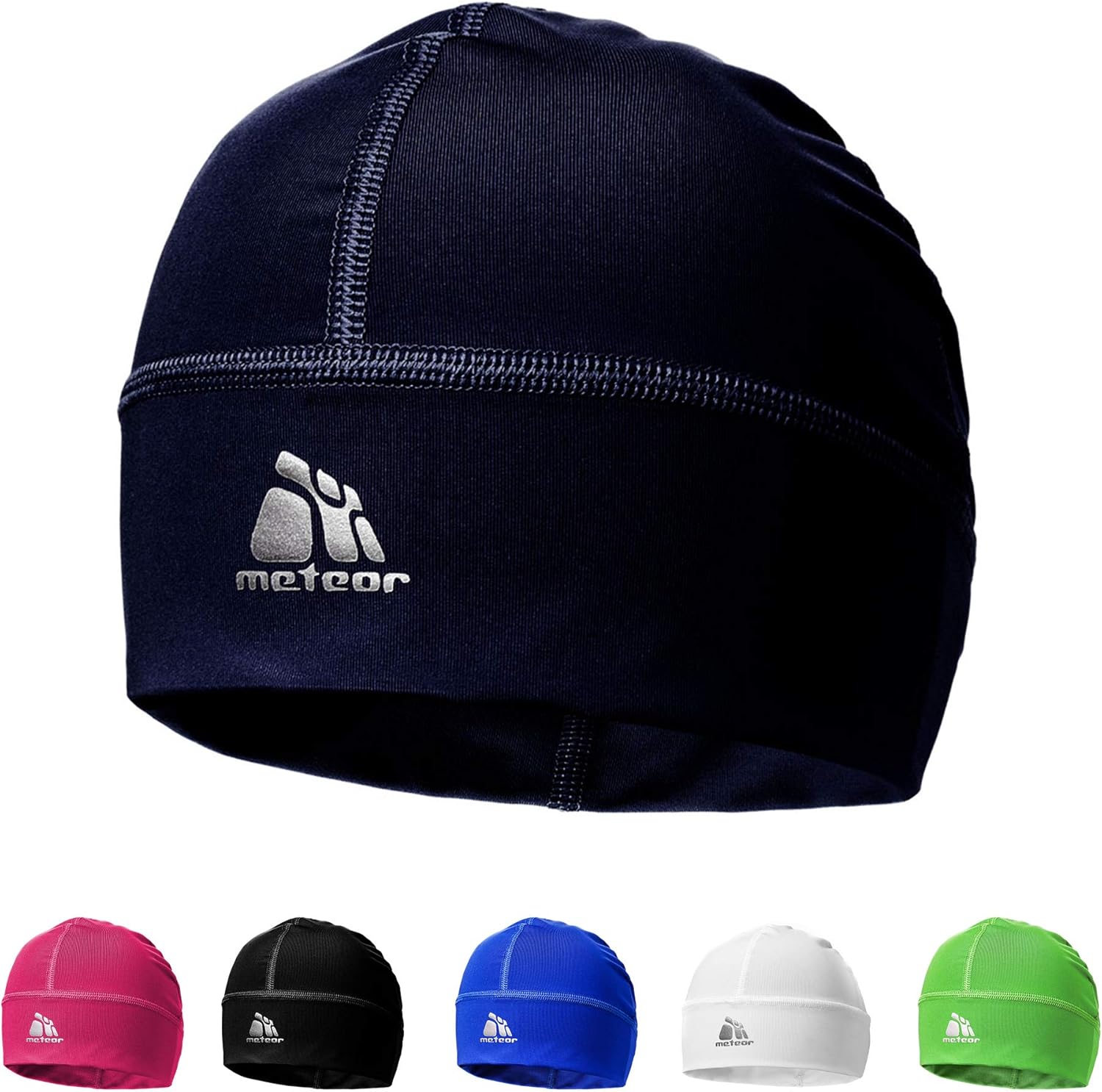 meteor Beanie Hat Skull Cap Windproof Cycling Running Skiing Snowboard Motorcycle Sports Under Helmet Antibacterial Quick Dry Stretchable Warm Thermal Outdoors Men Women Boys Girls One Size Navy Blue