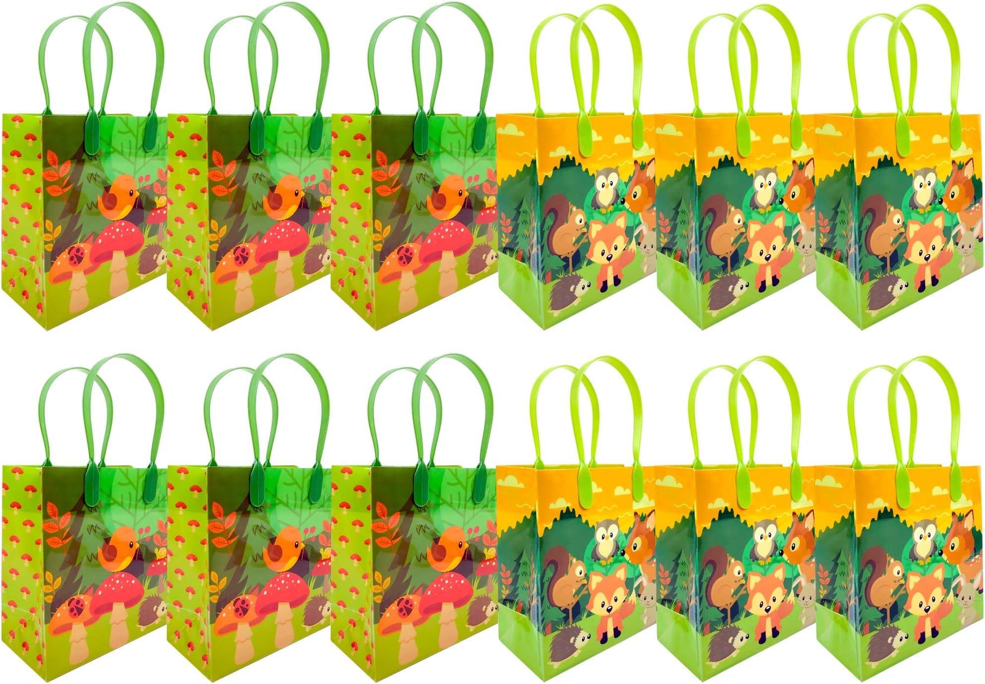 Tiny Mills Woodland Animals Forest Creatures Critters Party Favor Bags Treat Bags with Handles, Candy Bags for Birthday Party Bags Party Supplies,12 Pack