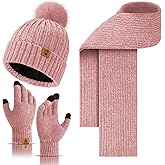 Honnesserry Winter Beanie Hat for Womens Knit Long Scarf Touchscreen Gloves Set with Fleece Lined Skull Pom Caps 3PCS