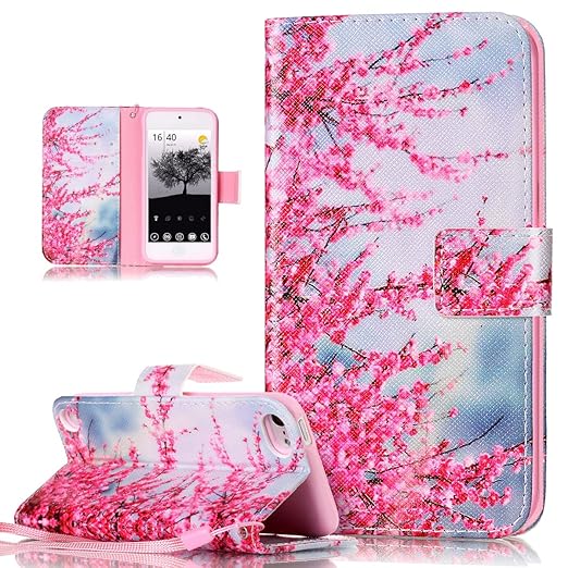Kompatibel mit iPod Touch 6G Hülle,iPod Touch 5G Hülle,Bunte Gemalt PU Lederhülle Flip Hülle Cover Schale Ständer Etui Karten