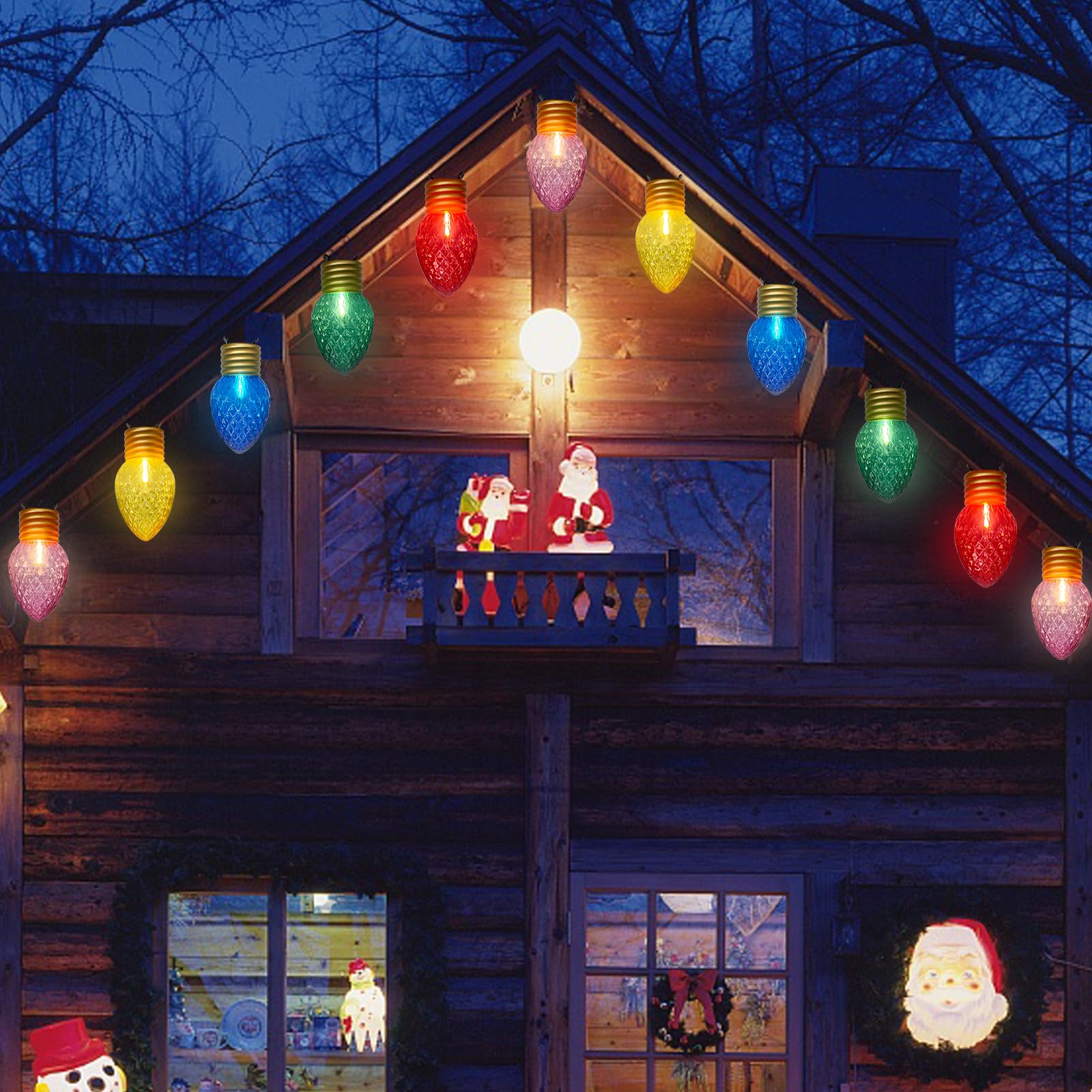 Photo 1 of 16Ft Jumbo LED Multicolor Christmas String Lights Outdoor with 10 LED Strawberry Bulb, Connectable Hanging String Lights for Indoor Home Outdoor Porch Patio Eave Xmas Trees Roofline Decorations