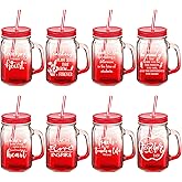 Geosar Set of 8 Teacher Appreciation Glass Cup Gift Bulk 16 oz Thank You Glass Jar Tumbler Mug with Handle Lid and Straw Drinking Bottle Teacher's Day Party Gift for Employee(Red)