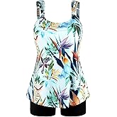 Ocean Blues Women's Tankini Swimsuits Two Piece Bathing Suits Loose Fit Tank Top with Boyshorts