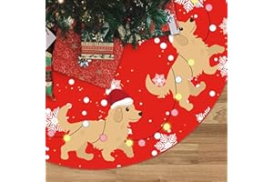 GAGEC Christmas Tree Skirt Red Tree Skirt Golden Retriever Xmas Winter Tree Skirt 36 Inch for Dog Christmas Indoor Outdoor Decorations