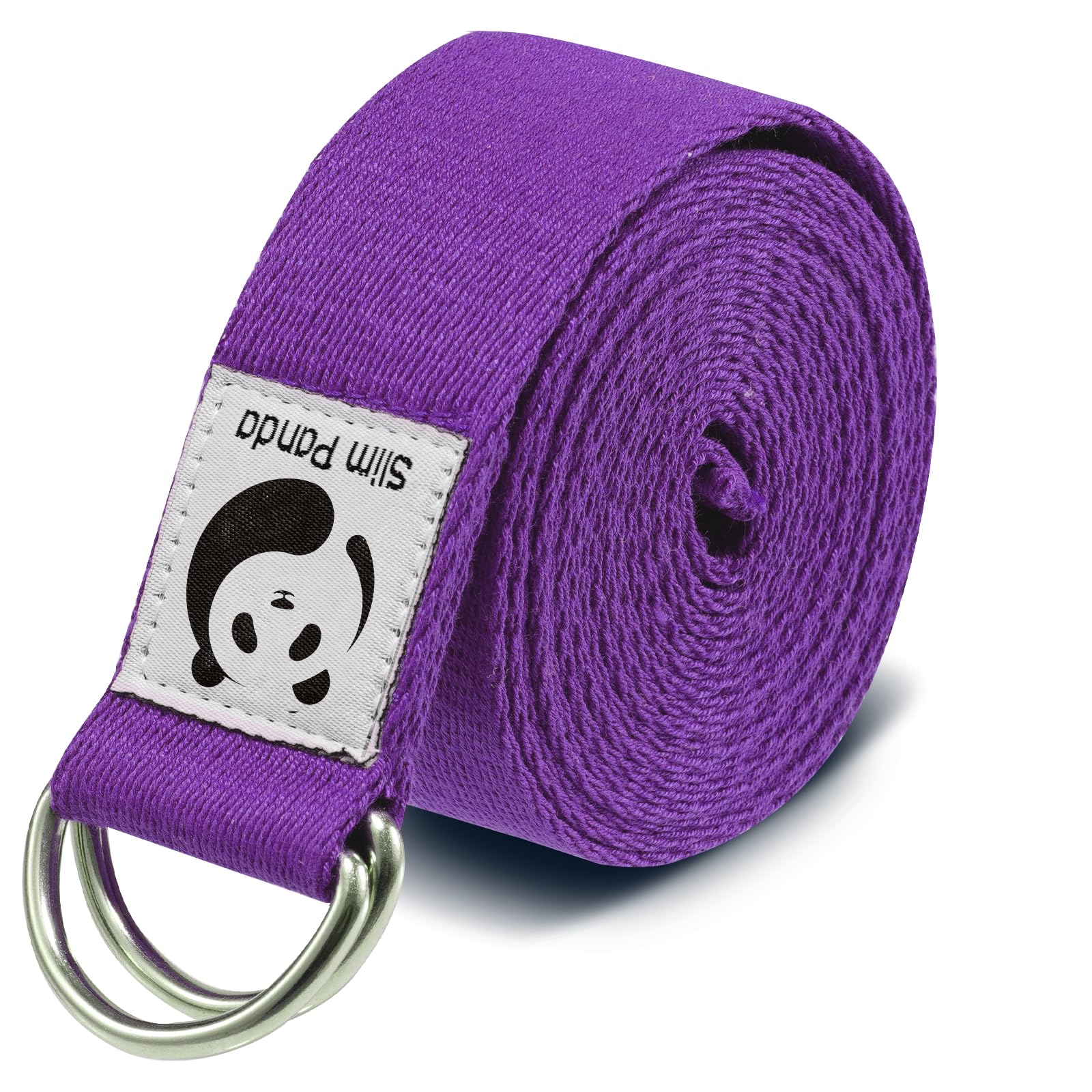 Slim Panda Yoga Belt Pilates Yoga Straps Stretch for Exercise Workout Dance, 100% Cotton Yoga Belt with Safety D Ring Buckles for Stretching, Flexibility(Purple 180CM)