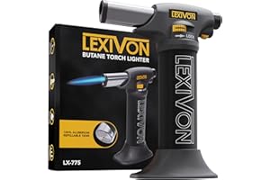 LEXIVON Butane Torch Lighter, Refillable Kitchen Cooking Torch | Self-Igniting with Safety Lock and Adjustable Flame | Pro-Grade Aluminum Tank (LX-775)