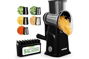NutriChef 5 in 1 Cheese Grater & Shredder | 5 Different Blades for Thin, Thick, Julienne Strips, Wavy, & Straight Strips | In