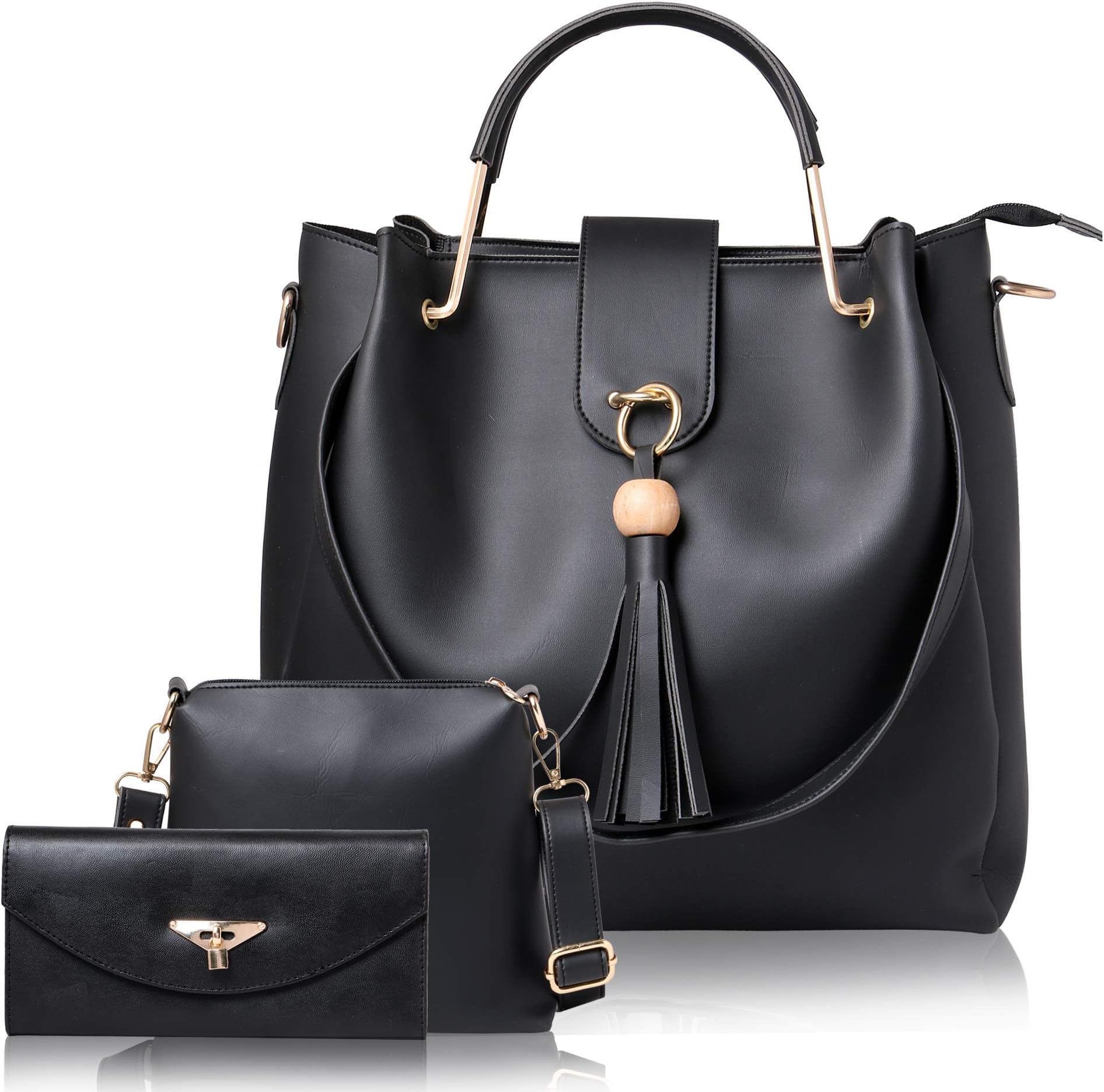 WOMEN MARKS Women's Handbag With Sling Bag & Wallet (Set of 3) (NSB-NEW-WHATSAPP-1-BLACK_Black)