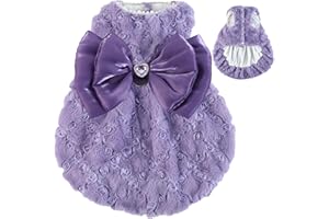 Couner Small Dog Sweaters Dress for Dogs Girl,Faux Fur Cat Coat with Snap-on Closure for Small Pet,Princess Style Puppy Dress Winter Soft Fleece with Bowtie for Chihuahua (Purple, Medium)