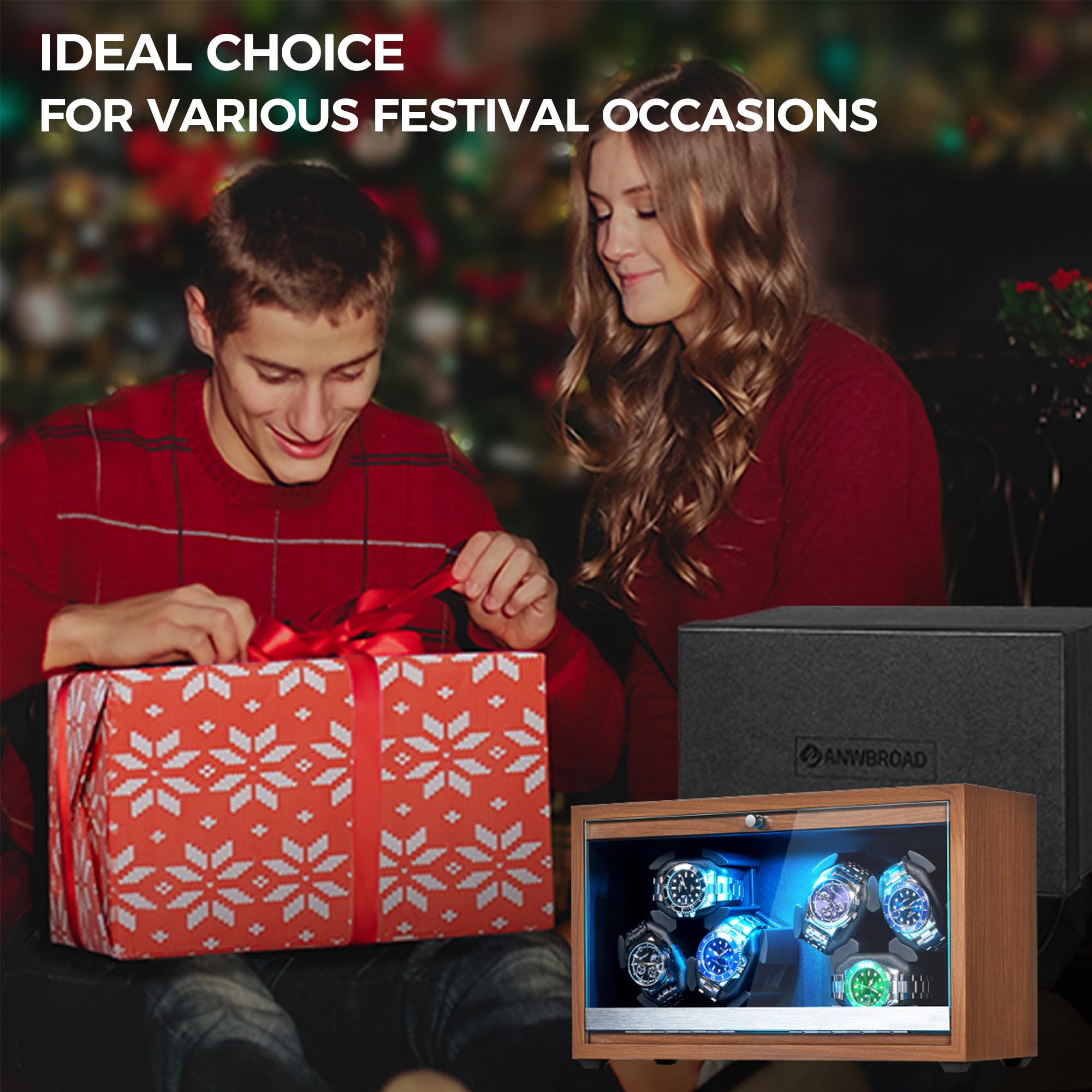 ANWBROAD ANWBROAD Watch Winder 6 with LED and Super Quiet Motor 4 Rotating Modes Watches Winder box Watch Shaker with Type-C Adapter UJWW003A