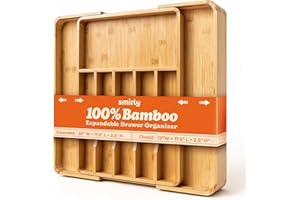 SMIRLY Bamboo Silverware Drawer Organizer - Expandable Kitchen Drawer Organizer, Kitchen Utensil Organizer for Kitchen Drawer