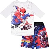 Marvel Boys Avengers, Spiderman, Black Panther, Captain America, Miles Morales 2-Piece Swimsuit Set, Rash Guard & Swim Trunks