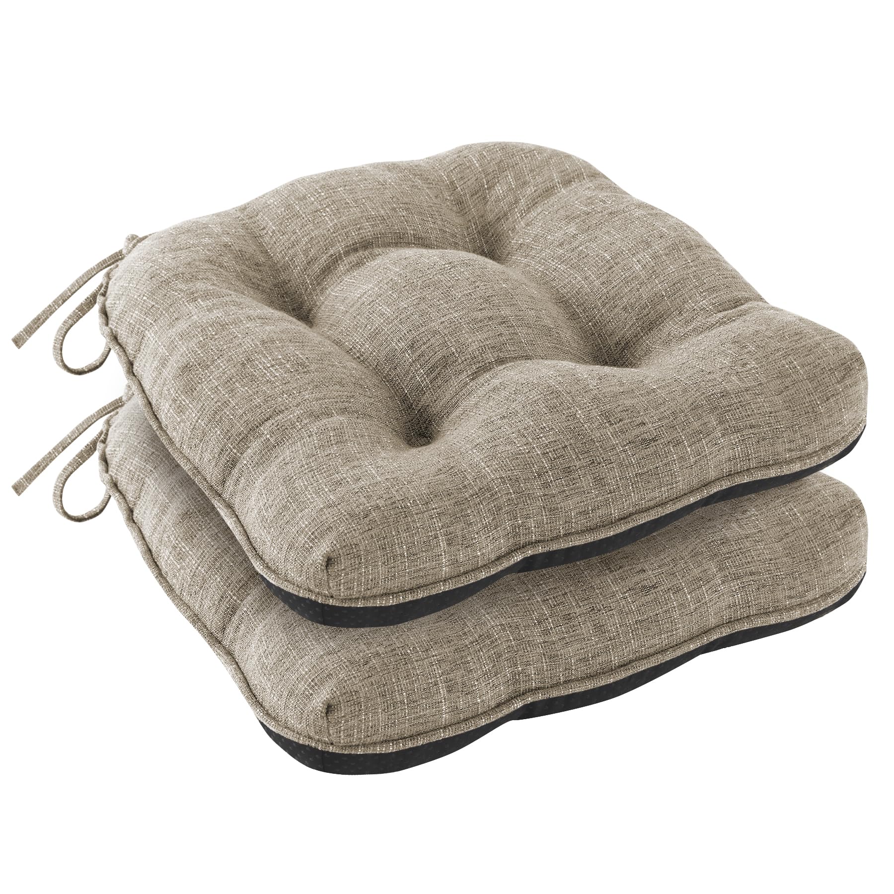 Photo 1 of IPYNBAP Chair Cushions for Dining Chairs Set of 2, Kitchen Chair Cushions, Chair Pads with Ties and Non Slip Backing, Tufted Memory Foam Seat Cushion 2 Pack, 15.5" x 15.5" x 4", Khaki