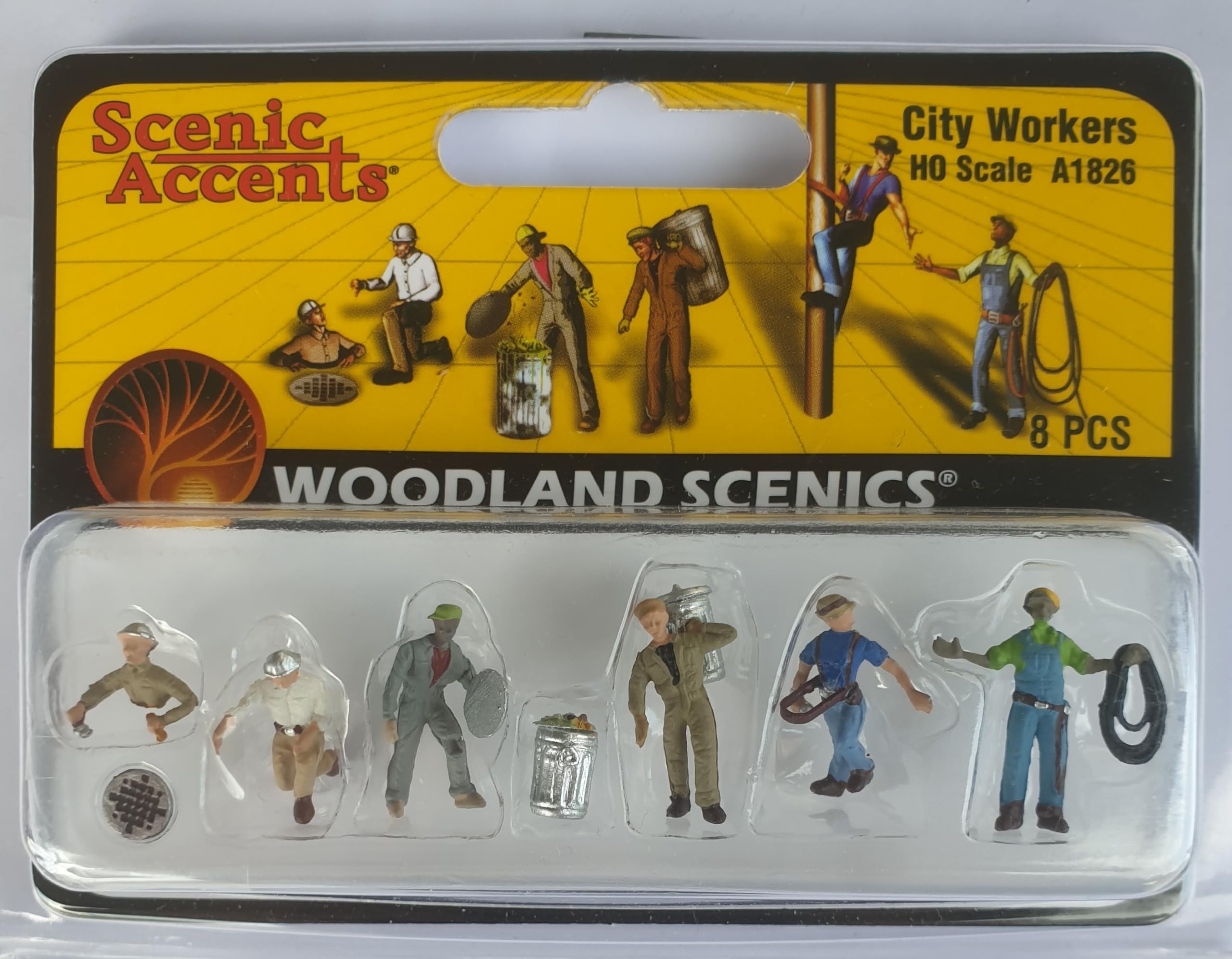 Woodland Scenics A1826 City Worker Garbage Man Craftsman Telegraph Pole Road Construction Figures Track H0 HO 1:87
