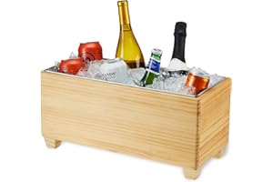 Twine Ice Bucket Wood and Galvanized Metal Tub - Wooden Wine Bucket and Beer Chiller - Holds 4 Wine Bottles or 5.4 Gallons Se