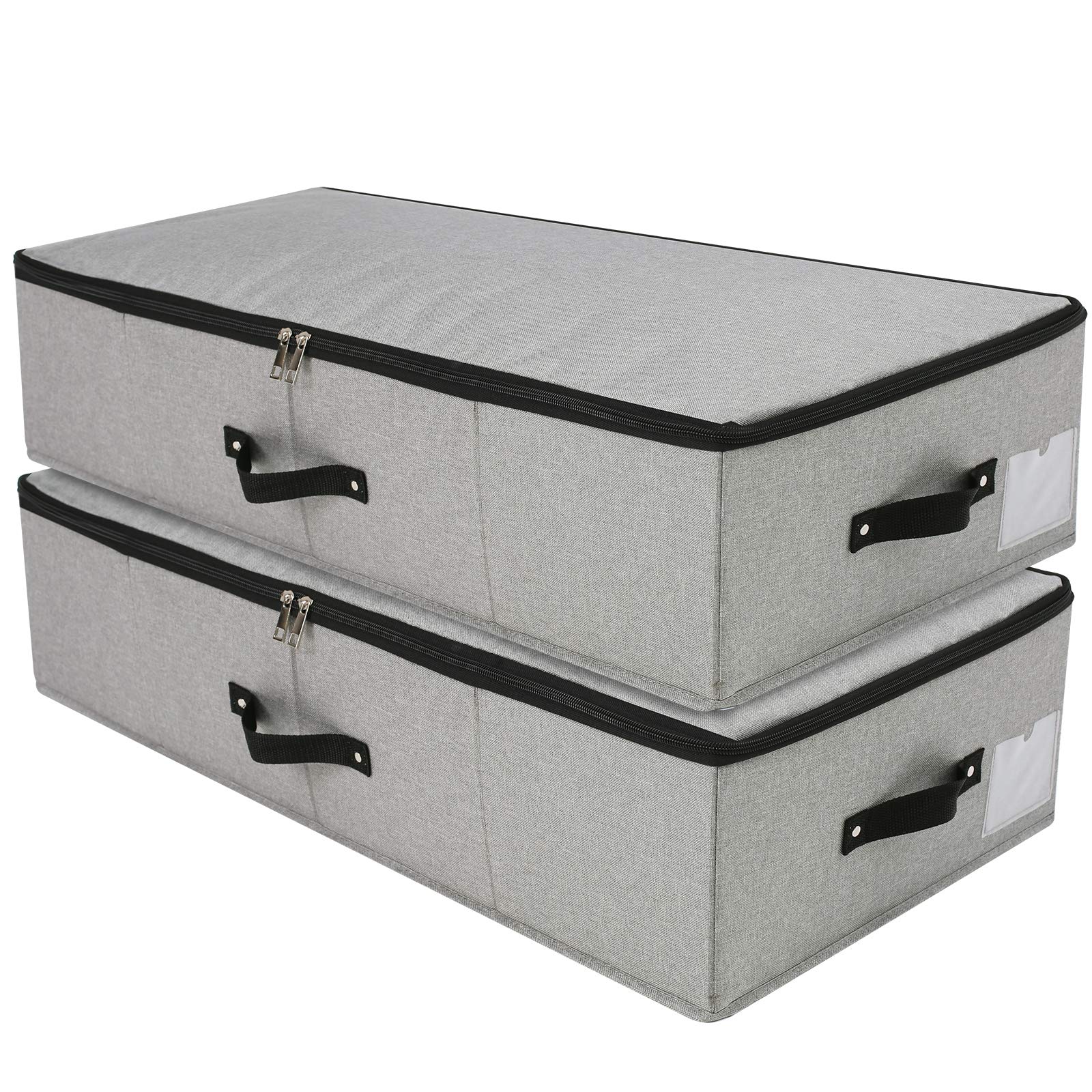 iwill CREATE PRO, Rigid Under Bed Garment Storage Container, Foldable and Washable, Soft Zip Lid (Beige, 29.5" x 15" x 4") (Dark grey 2pcs, 29.5“ x 15” x 7“)