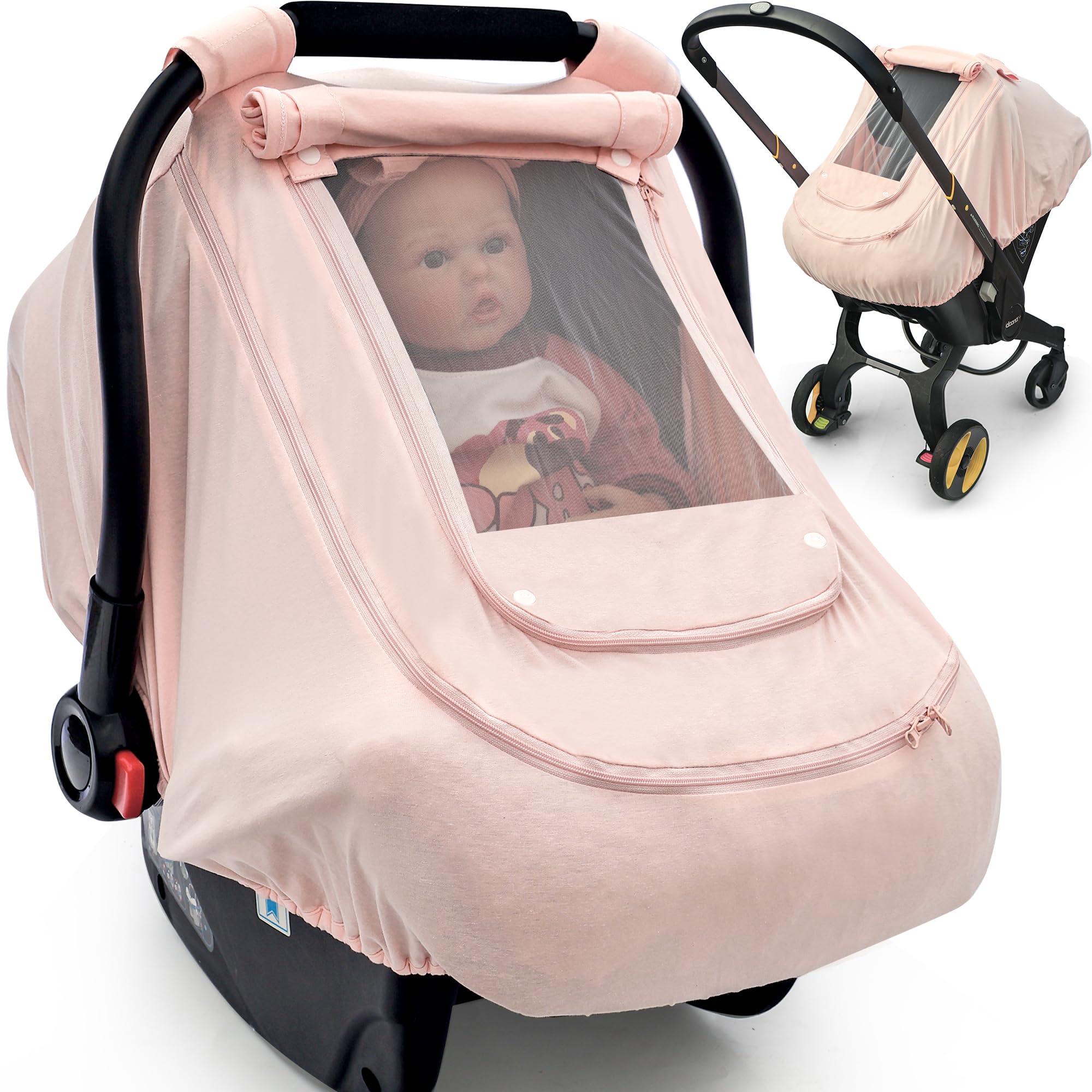Photo 1 of Baby Car Seat Cover for Summer/Spring,100% Organic Cotton Carseat Cover for Babies,Infant Car Seat Cover Canopy for Boys& Girls, Lightweight & Breathable (Pink)