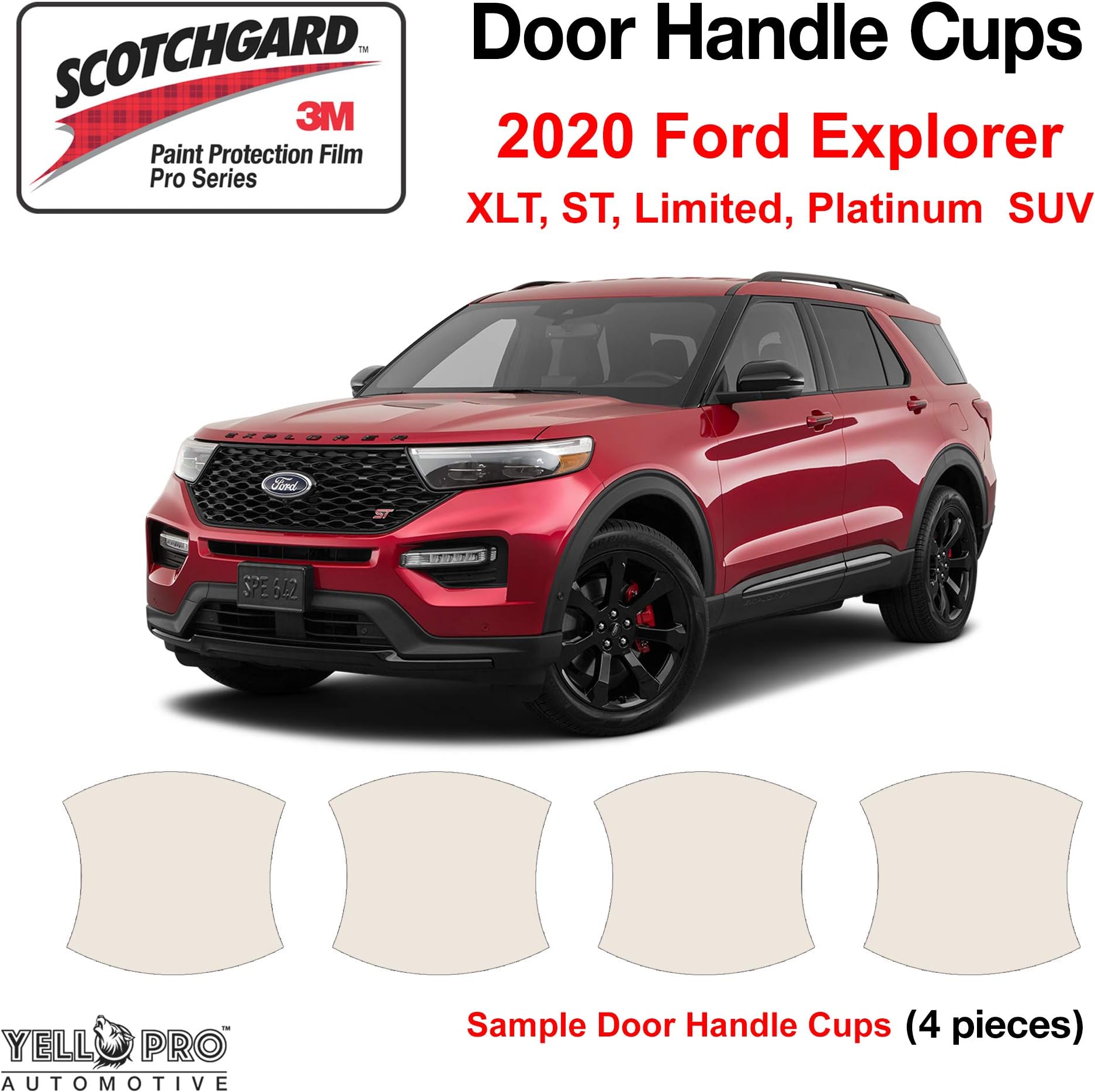 YelloPro Custom Fit Door Handle Cup 3M Scotchgard Anti Scratch Clear Bra Paint Protector Film Cover Self Healing PPF Guard Kit for 2020 2021 2022 Ford Explorer ST, XLT, Limited, Platinum, SUV