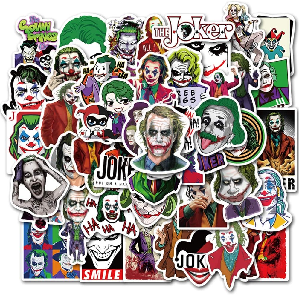 AnvFlik Stickers Pack of Joker 50 pcs-Movie of The Joker Stickers, Waterproof Bomb Sticker for Laptops, Cool Trendy Vinyl Laptop Funny Stickers for Adult, Teen, Computers, Hydro Flasks, Water Bottles