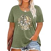 Anbech Womens Plus Size Tops Short Sleeve Casual T-Shirt Kindness Flowers Print Pullover Tunic 1X-5X