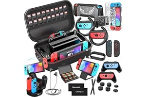 HEYSTOP Switch Accessories Bundle 28 in 1 for Nintendo Switch, Gift Kit with Carrying Case, Dockable Protective Case Cover, S