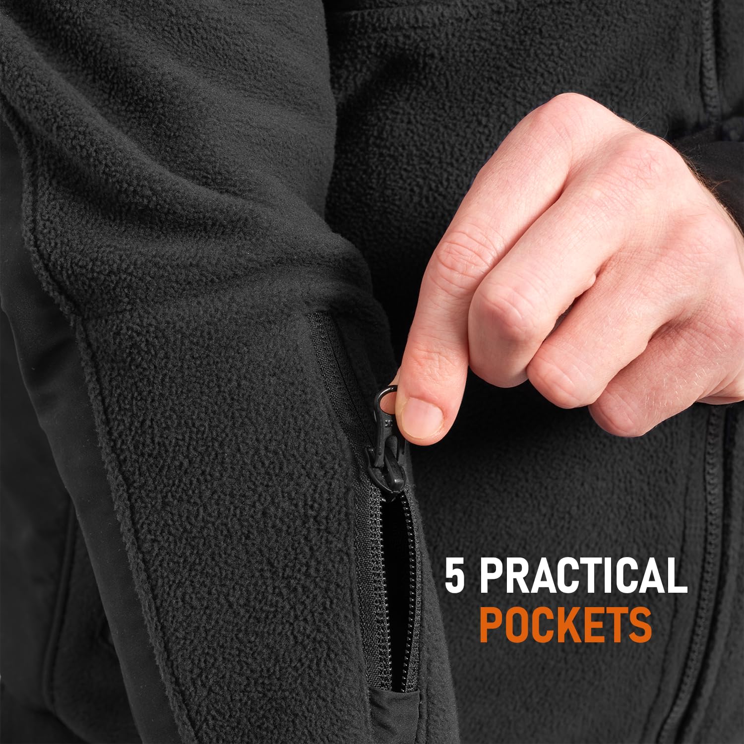 ACE Schakal Fleece-Jacke Slim Fit - Outdoor-Jacke zum Radfahren, Wandern und Trekking - sportlich & wärmend - Schwarz - L 4