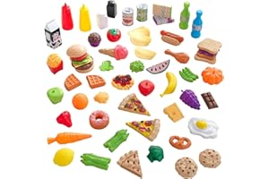 KidKraft 65-Piece Plastic Play Food Set for Play Kitchens, Fruits, Veggies, Sweets, Drinks and More, Gift for Ages 3+