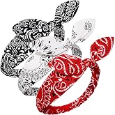 REOTECALL Headbands for Women, 3 Pcs Black White Red Bandana Retro Paisley Print Fashion Cute Knot Head Bands for 4th of July Patriotic, White Trash Attire and Daily Use