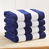 Great Bay Home 100% Cotton Velour Oversized 4 Pack Beach Towels 35" x 70" - Navy Cabana Pool Towels - Quick Dry, Large Swim Towels for Adults and Kids