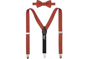 BELLUNO Solid Pre-tied Bow Tie and Suspenders Set for Boys and Youths Events, Parties, Wedding, Cotton and Linen
