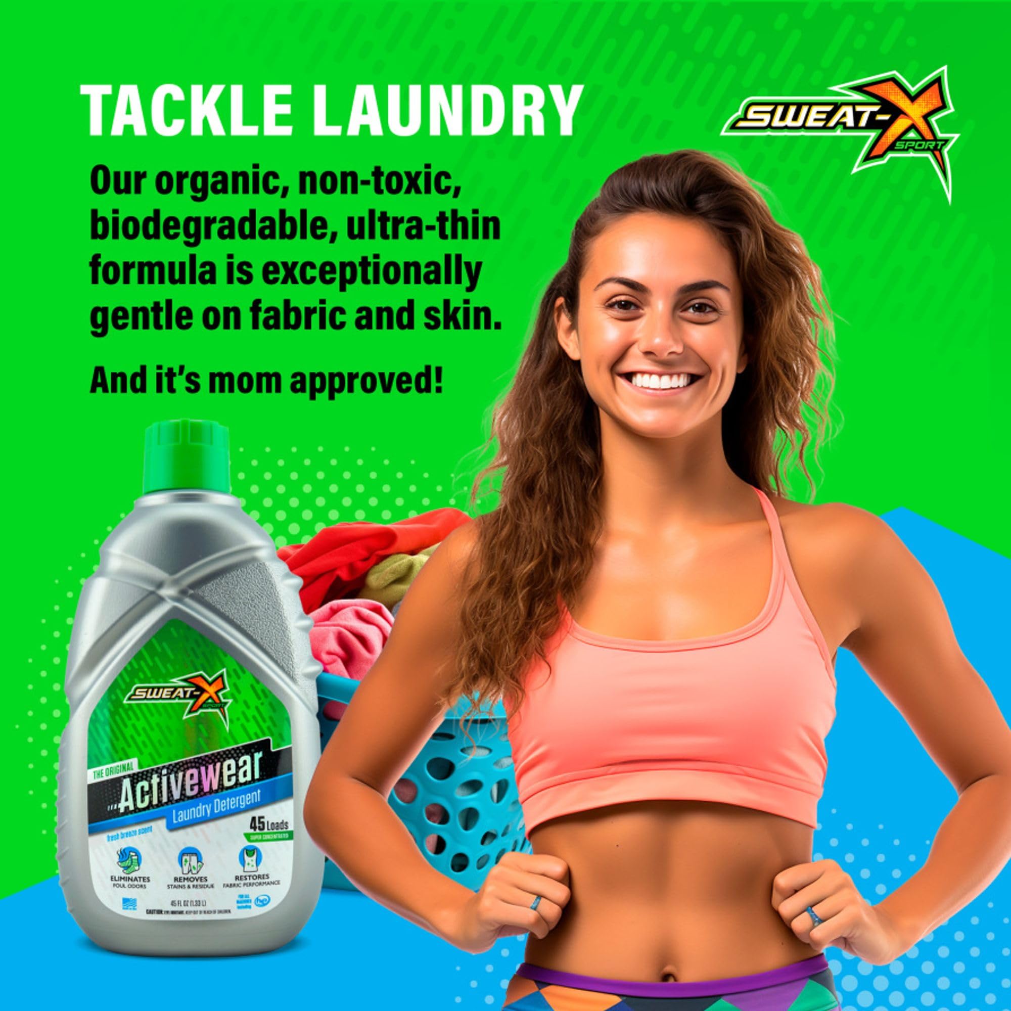 Sweat X Original Activewear Laundry Detergent – Remove the Worst Odors & Toughest Stains – High Performance Sports Wash for Training Gear & All Fabric Types – 45 Loads – 1 Pack