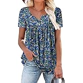 ROSELINLIN Women's Short Sleeve Shirts Floral Summer Tops Loose Fit for Leggings