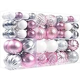 100Pcs Pink Silver Christmas Ball Ornaments Set for Tree, Assorted Shatterproof Christmas Decorations, Hanging Decor for Xmas Tree Holiday/Party/Home (Pink & Silver & White)