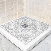 Square Shower Mat Non Slip: 32 x 32 Inch Extra Large Shower Mats with Drain Hole in Middle - PVC Loofah Anti Slip Shower Floor Matt for Inside Shower