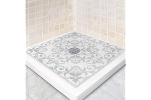 MAVICEN Square Shower Mat Non Slip: 32 x 32 Inch Extra Large Shower Mats with Drain Hole in Middle - PVC Loofah Anti Slip Shower Floor Matt for Inside Shower