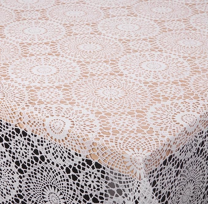 TISCHDECKE in Häkelspitze Optik, Meterware, Weiss, 100x138 cm, Länge wählbar, Beautex