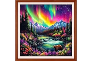 DMCXART Counted Cross Stitch Kits for Adults Needlepoint Kits Unprinted Cross Stitching Embroidery Kit 11CT Cross Stitch Supplies-Northern Lights Scenery 18x18 inch