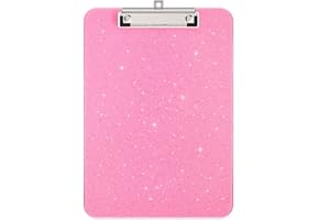 Zoenley A4 Plastic Glitter Clipboard, Sparkly Cute Pink 12.5 x 9 Letter Size for Classroom, Students, Teacher, Nurse, 8.5 x 1