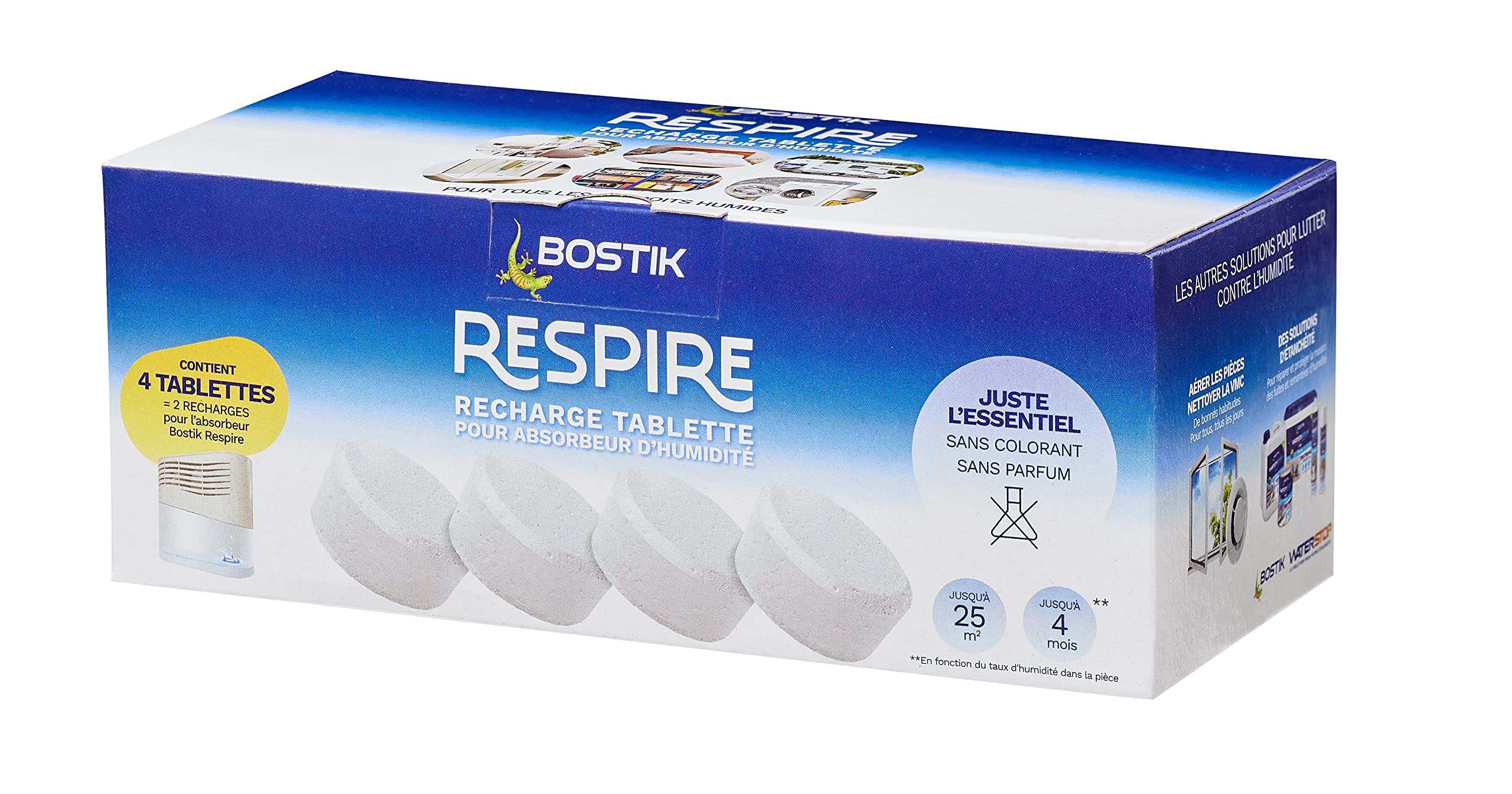 Bostik SPIRE 4 Dehumidifier Tablet Refills, No Colouring or Fragrance for Home, Apartment and Caravan, Rooms up to 25 m², Refills Tabs 4 x 250 g Moisture Absorber 30623618 White