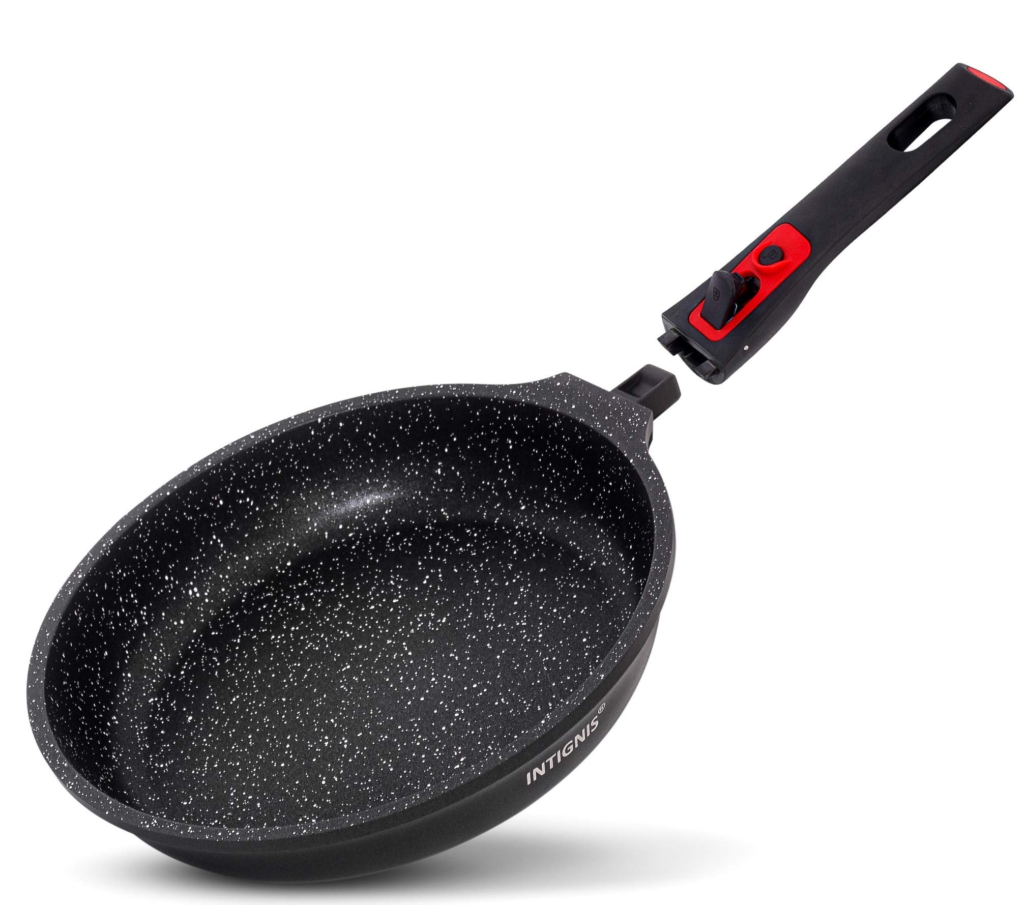 INTIGNIS Frying Pans | Heavy Duty | Scratch Resistant | Detachable Handles | Induction, Gas, Electric Hobs Safe | Chemical Free Super Non-Stick |Ultimate Kitchen Cookware with Easy Cleaning