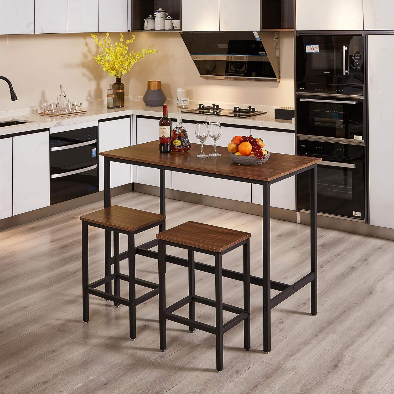 SUPERJARE Set of 2 Bar Stools, Industrial Barstools Chairs and Footrest with Steel Frame, Pub Kitchen Counter Height Bar Chairs - Brown: Kitchen & Dining