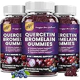 (3 Pack) Quercetin Gummies with Bromelain Zinc Elderberry Vitamin C D3 K2, Quercetin 1000mg Supplement with Bromelain 500mg for Cardiovascular, Immune System & Allergy, Vegan Gummy for Adult & Kid
