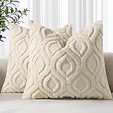 decorUhome Cozy Textured Euro Sham Throw Pillow Covers 26x26 Inch Set of 2, Soft Plush Faux Wool Beige Accent Couch Pillow Covers for Modern Farmhouse Sofa Bed Living Room