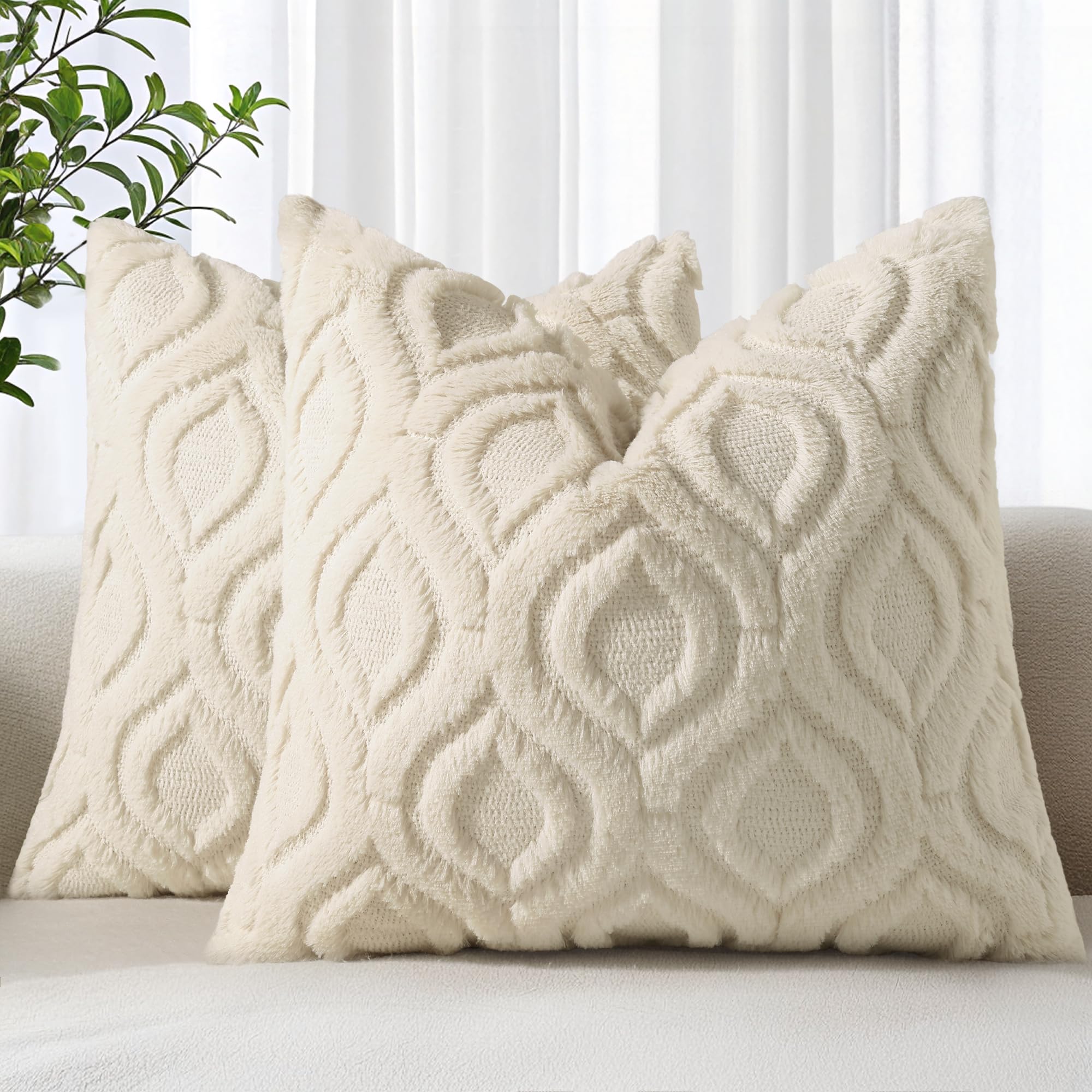 Photo 1 of decorUhome Fall Throw Pillow Covers 26x26 Inch Set of 2, Soft Plush Decorative Faux Fur Beige Solid Couch Pillow Covers, Accent Farmhouse Neutral Square Euro Pillow Cases for Sofa Bed Living Room