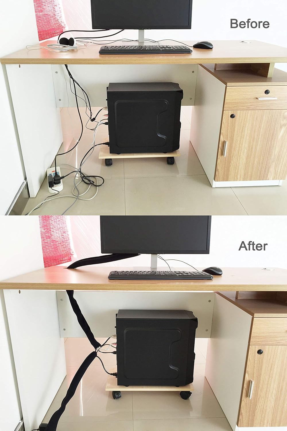 Cable Management Sleeve, JOTO Cord Management System for TV / Computer / Home Entertainment, 19 - 20 inch Flexible Cable Sleeve Wrap Cover Organizer, 4 Piece - Black: Home Improvement