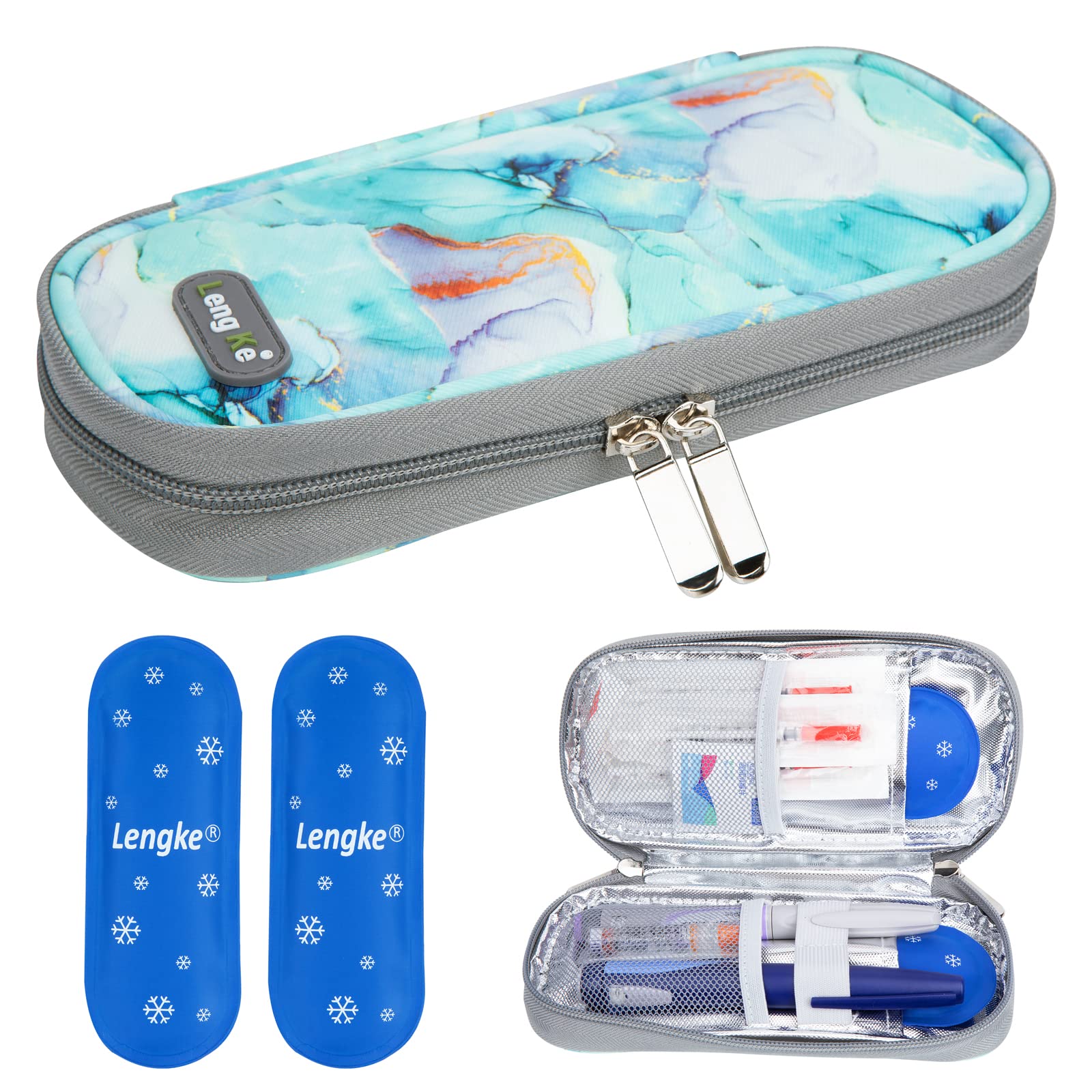 YOUSHARES Medicine Cool Bag - Monjaro Travel Case with 2pcs Ice Packs for Diabetic Supplies, Injection Cooler Travel Case Keep Medicine Cool While Traveling (Marble Green)