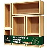 ROYAL CRAFT WOOD 5-Piece Bamboo Drawer Organizer Set &ndash; Multi-Use Storage Trays for Kitchen, Bathroom, Office, Makeup, Jewelry &amp; More &ndash; Junk Drawer Tray, Utensil Holder, Storage Box &amp; Bin Set (5 Boxes)