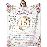 Birthday Gifts for 15 Year Old Girl, 15th Birthday Gifts for Teen Girls, Quinceanera Gifts, Best 15 Year Old Girl Gift Ideas, Happy 15th Birthday Decorations for Girls Throw Blanket 60"x50"