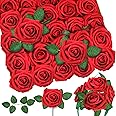 Amazon.com: WLT 25Pcs Red Roses Artificial Flowers Bulk, Dark Red Fake ...