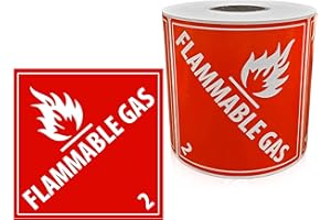 KOVOT - 500 Labels - 4"x4" Flammable Gas DOT (Class 2) Hazardous Materials Warning Labels 500 Dangerous Goods Labels on Roll D.O.T. Adhesive Stickers